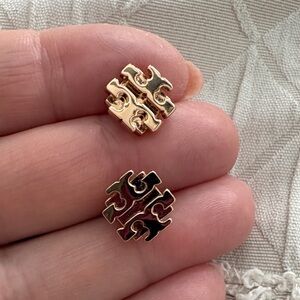 Tory Burch Black and Gold Logo Studs